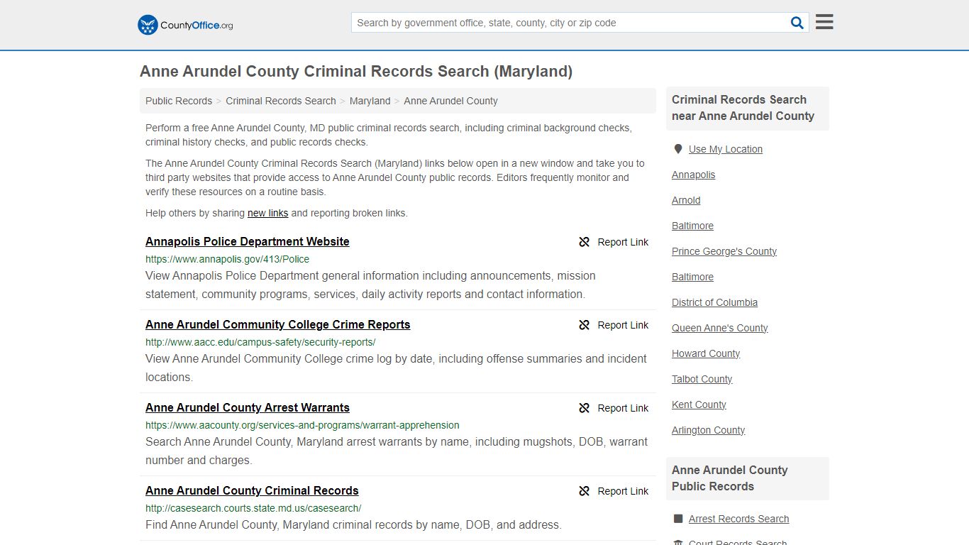 Anne Arundel County Criminal Records Search (Maryland)