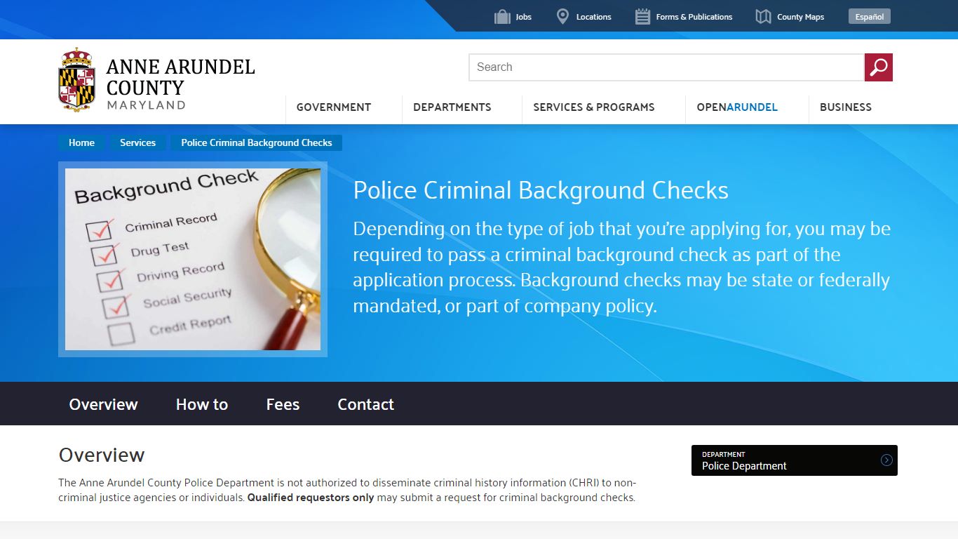 Police Criminal Background Checks | Anne Arundel County, MD